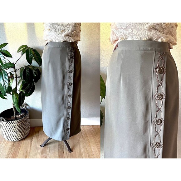 vtg 90s y2k New frontier southwest maxi skirt green boho retro faux wrap small - Picture 2 of 8